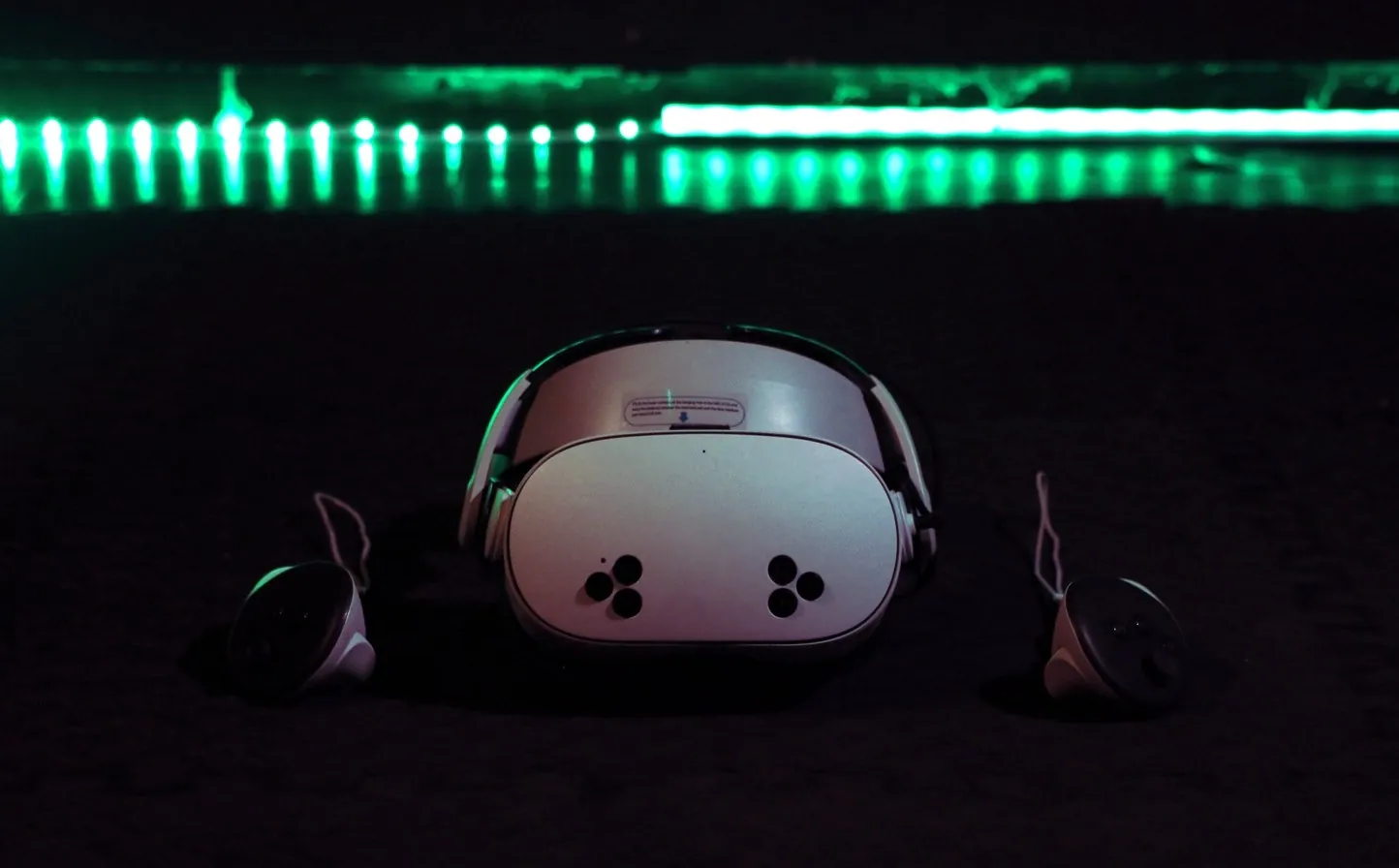 A VR headset under green light